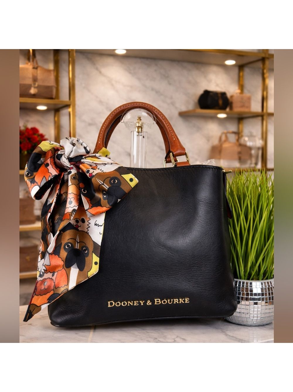 Dooney & Bourke Black Tan City Small Barlow Satchel Bag Hand Crossbody Mini Purs